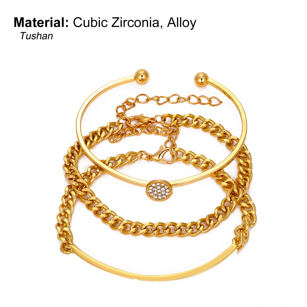 Set 3 Vòng Tay Hợp Kim Hở Đính Đá Zirconia Đơn Giản Cho Nữ