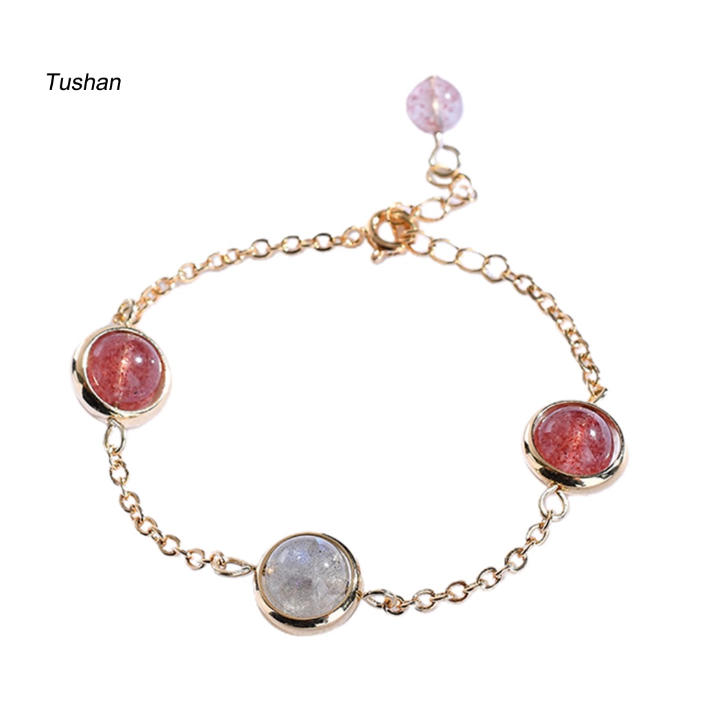 [Ts] Vòng Tay Pha Lê Hồng Dâu Tây Màu Sáng Quyến Rũ Dễ Phối Đồ Trang Sức Chống Lưỡi Có Thể Điều Chỉnh Độ Dài Cho Nữ