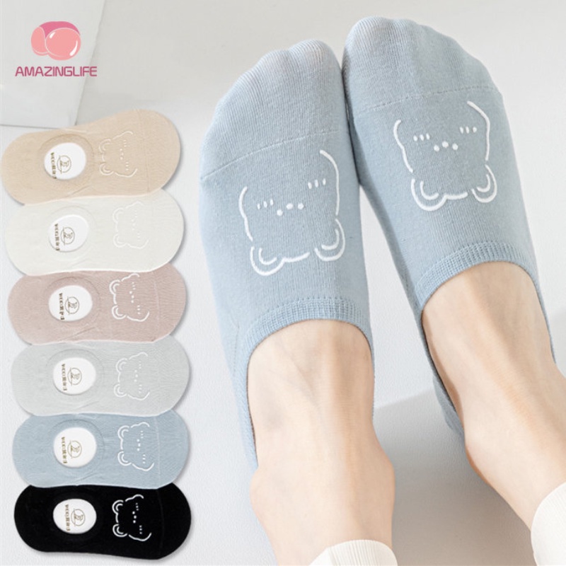 Vớ Thuyền Ngắn Vô Hình Bằng Vải Cotton Thoáng Khí Thoải Mái In Hình Gấu Hoạt Hình Mới Lạ / Phổ Biến