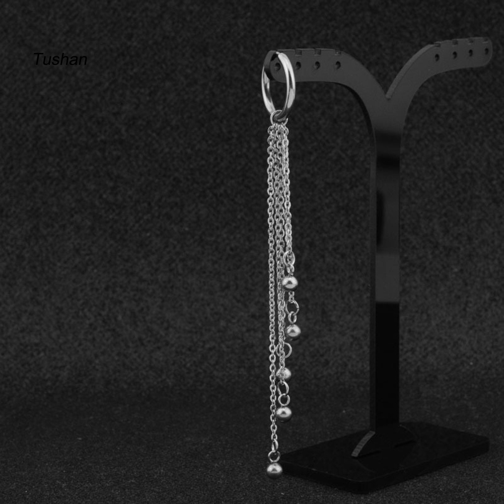 1 Khuyên Tai Dạng Kẹp Đính Hạt Tua Rua Bằng Thép Không Gỉ Unisex