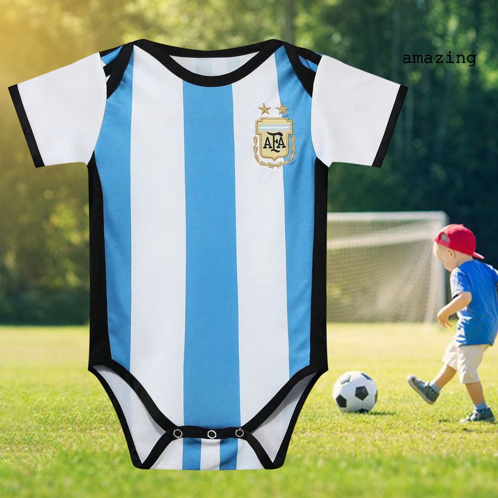 Bộ Áo Liền Quần Bằng Polyester Tay Ngắn In Chữ Real Madrid Barcelona Dành Cho Bé 22-23 Tuổi