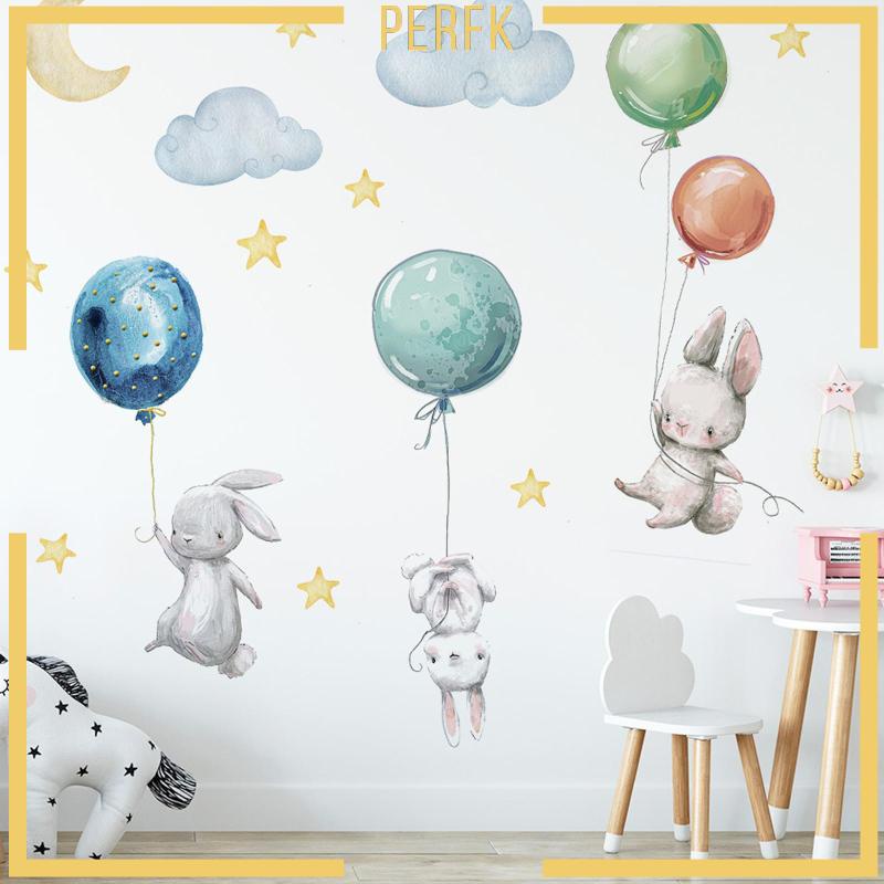 Miếng Dán Tường Hình Chú Thỏ Và Bong Bóng Bay Độc Đáo Trang Trí Phòng Ngủ Cho Bé Gái