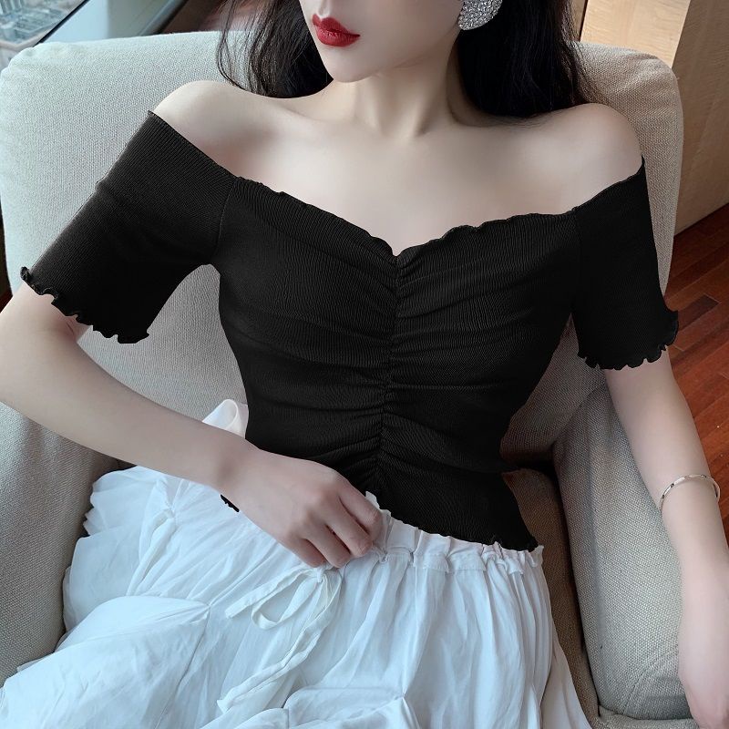 Áo Thun Trễ Vai Cổ Chữ V Khoét Sâu Siêu Ngắn Thời Trang Mùa Hè Quyến Rũ Cho Nữ