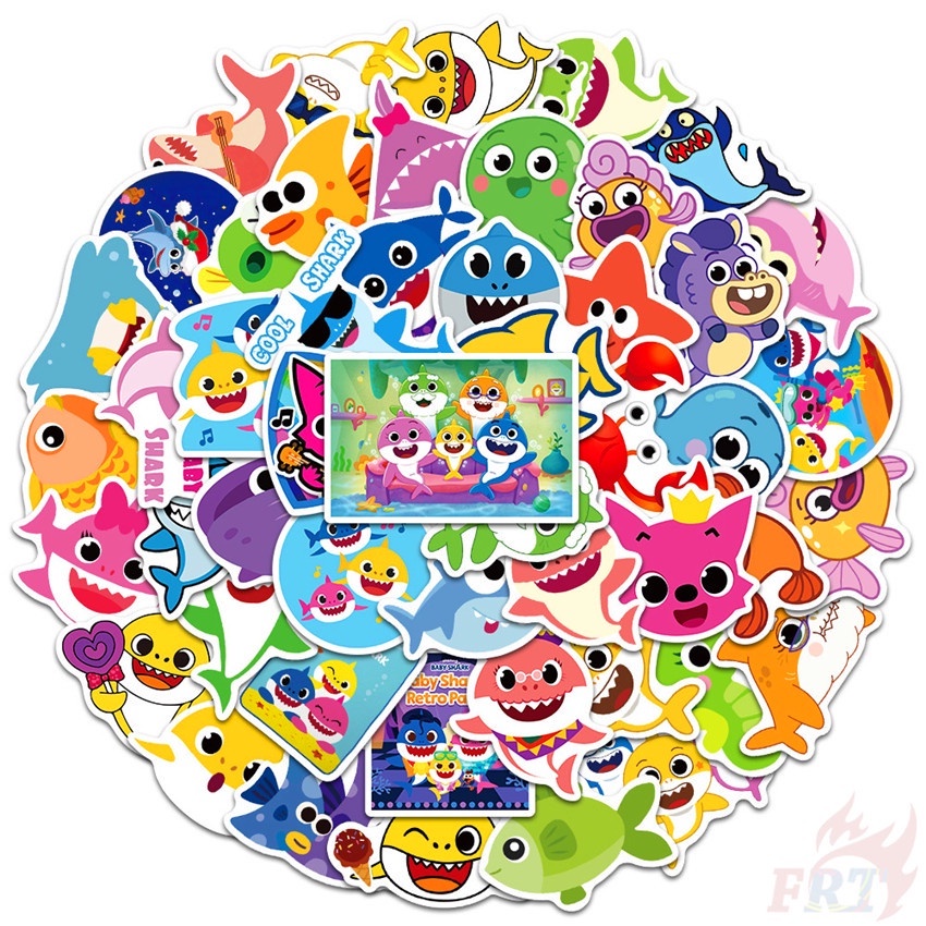 Bộ 100 Cái ❉ Miếng Dán Hình Cá Mập CoCoMelon &amp; Baby Series A ❉ Sticker Dán Tường Chống Thấm Nước Họa Tiết Doodle Hợp Thời Trang