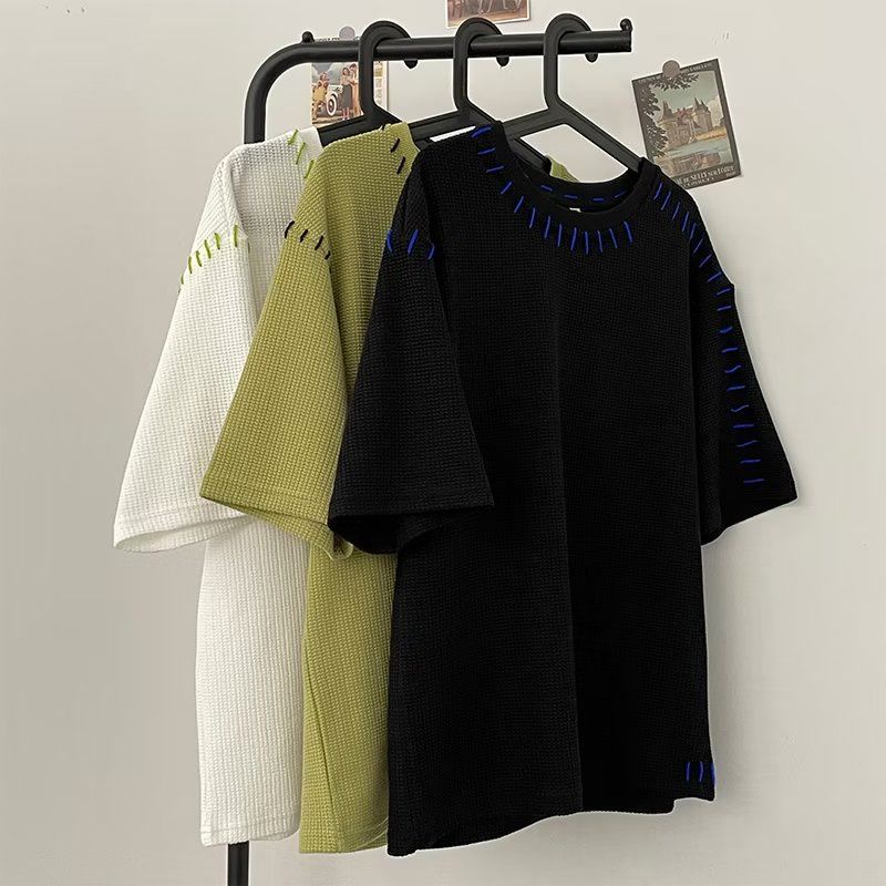 Áo Thun Tay Ngắn Cổ Tròn Dáng Rộng Phong Cách Đường Phố Thời Trang Mùa Hè Cho Nam