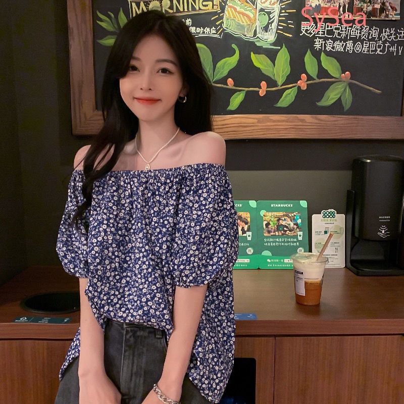 Áo Kiểu Tay Phồng Trễ Vai Họa Tiết Hoa Xinh Xắn Thời Trang Mùa Hè