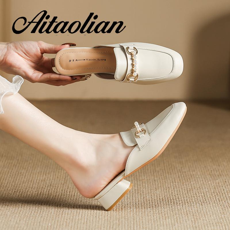 Dép Da Mềm Cao Gót 2.5cm Mũi Nhọn Thời Trang Cho Nữ