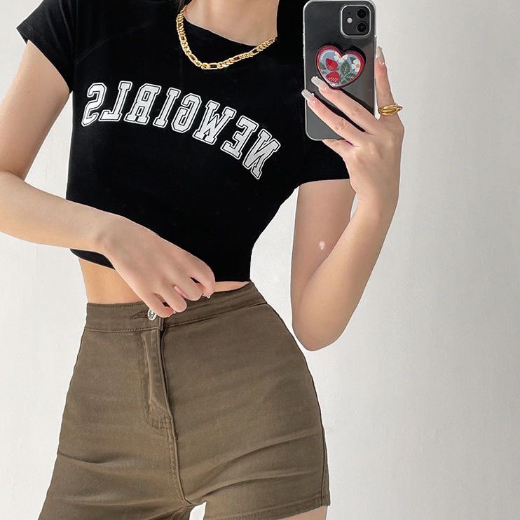 Áo baby tee Thun croptop nữ Ngắn Tay In Chữ Phong Cách Âu Mỹ Thời Trang Mùa Hè Mới Cho Nữ
