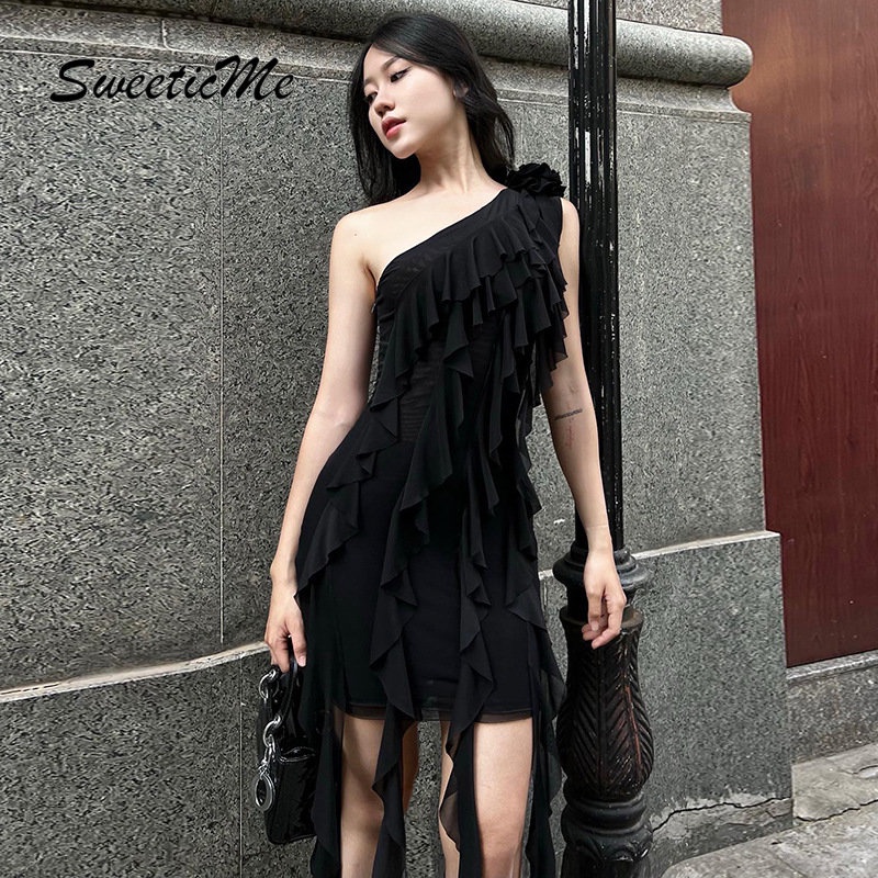 Đầm Ngắn Dáng Ôm Eo Thấp Màu Trơn In Họa Tiết Hoa Thời Trang Mới 2023 Dành Cho Bạn Nữ