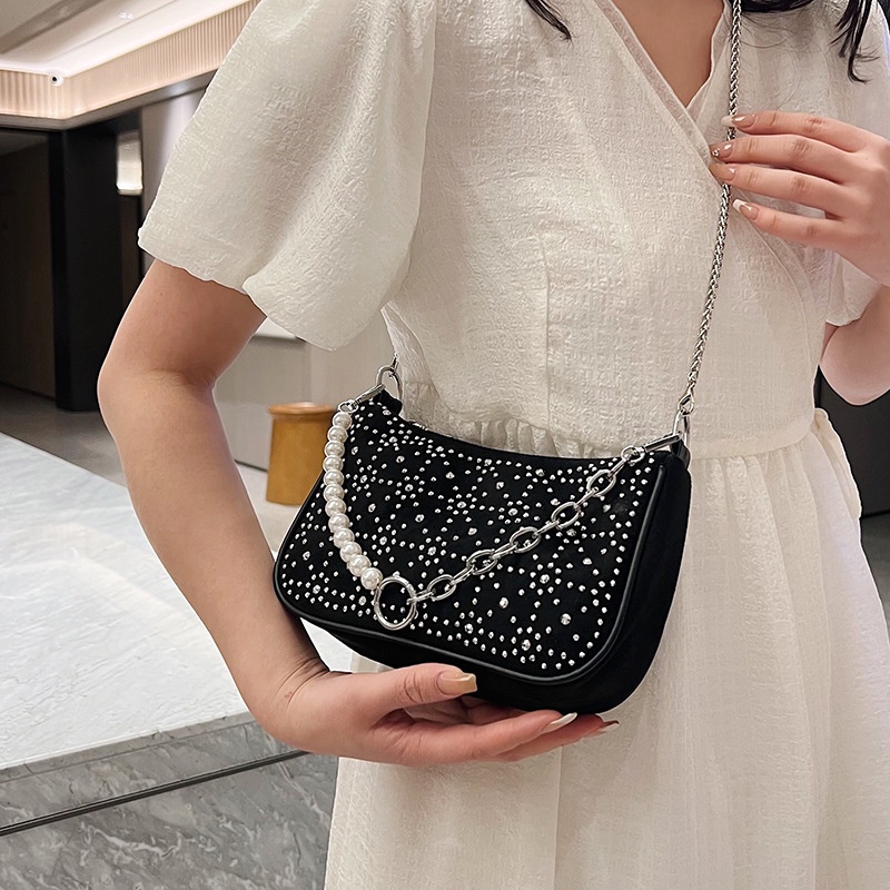 Túi Đựng Điện Thoại Đeo Vai / Kẹp Nách Đính Đá Đơn Giản Xinh Xắn