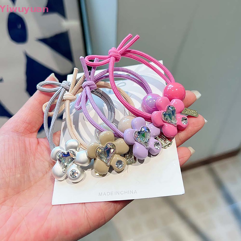 Dây Cột Tóc Co Giãn Đính Đá Hình Hoa / Trái Tim Dễ Thương Cho Bé Gái