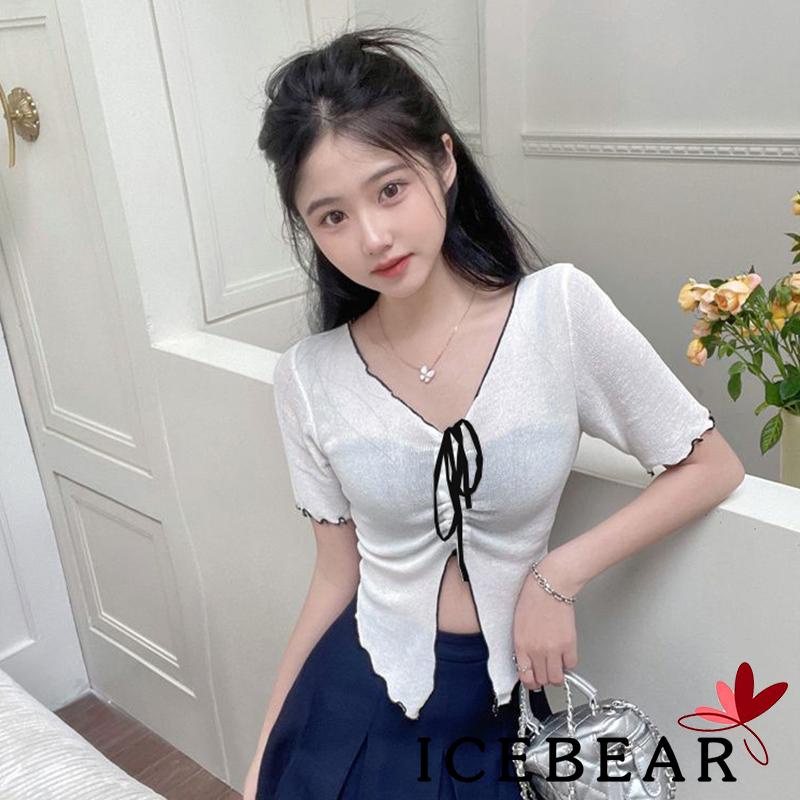 Áo Thun Nữ Ngắn Tay Cổ Chữ V Dây Rút Thời Trang