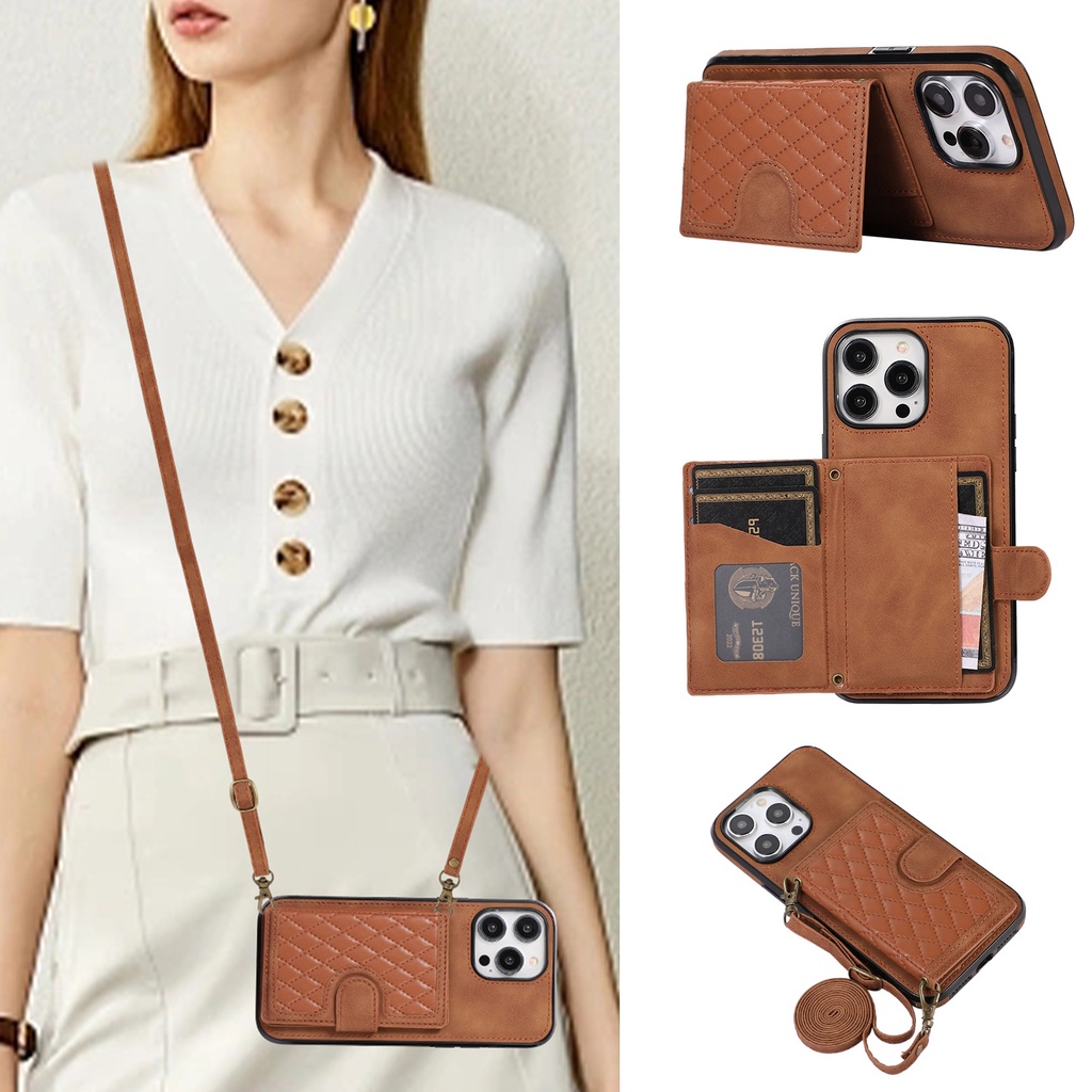 Cho iphone 15 pro max 15 pro 15 plus 14 pro max 13 Giá Đỡ Bao Da Điện Thoại Dạng Ví Có Ngăn Đựng Thẻ Và Dây Đeo Chéo