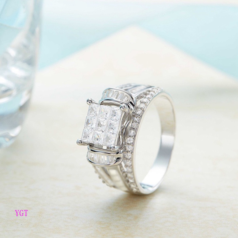 Ygt Nhẫn Đính Hôn Bạc Mặt Vuông Đính Đá Zircon Màu Sắc Dành Cho Nữ