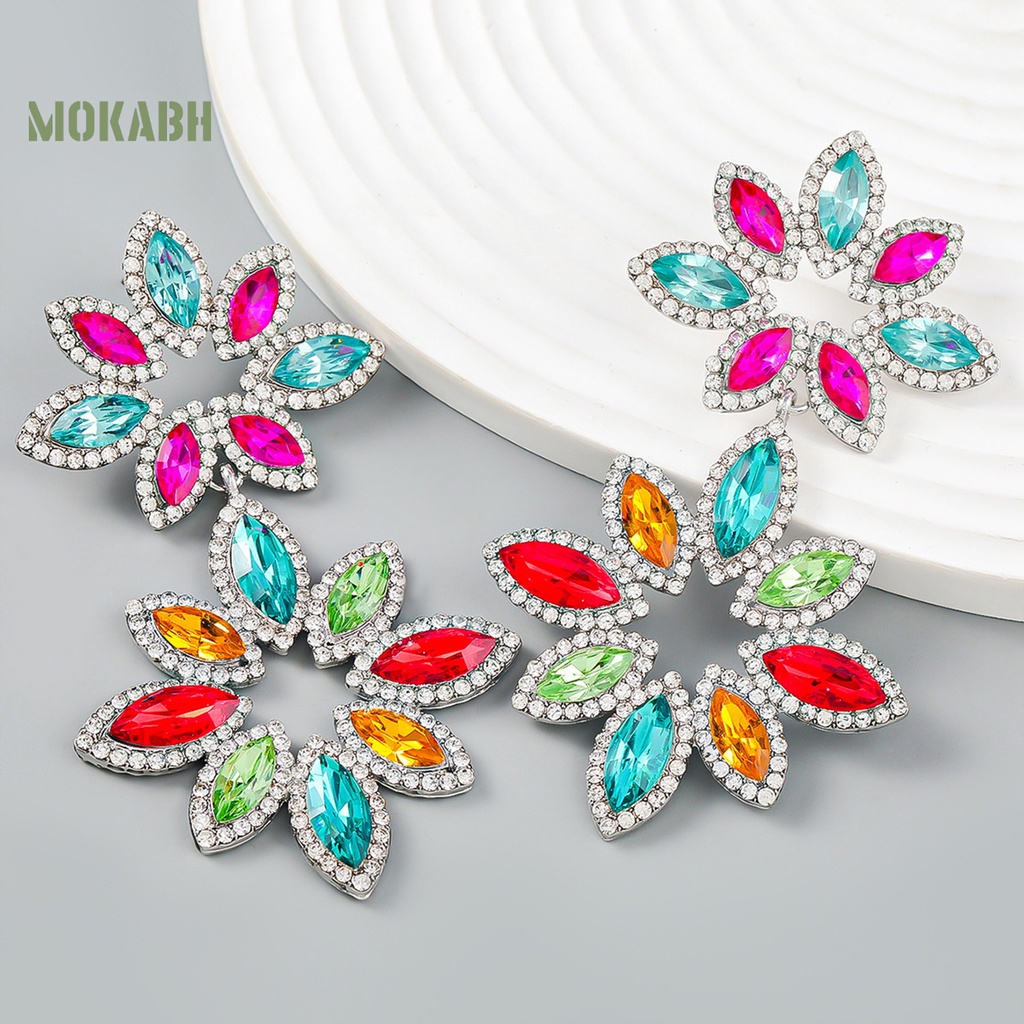 1 Đôi Bông Tai Nhiều Lớp Hình Hoa Lá Đính Đá Sang Trọng