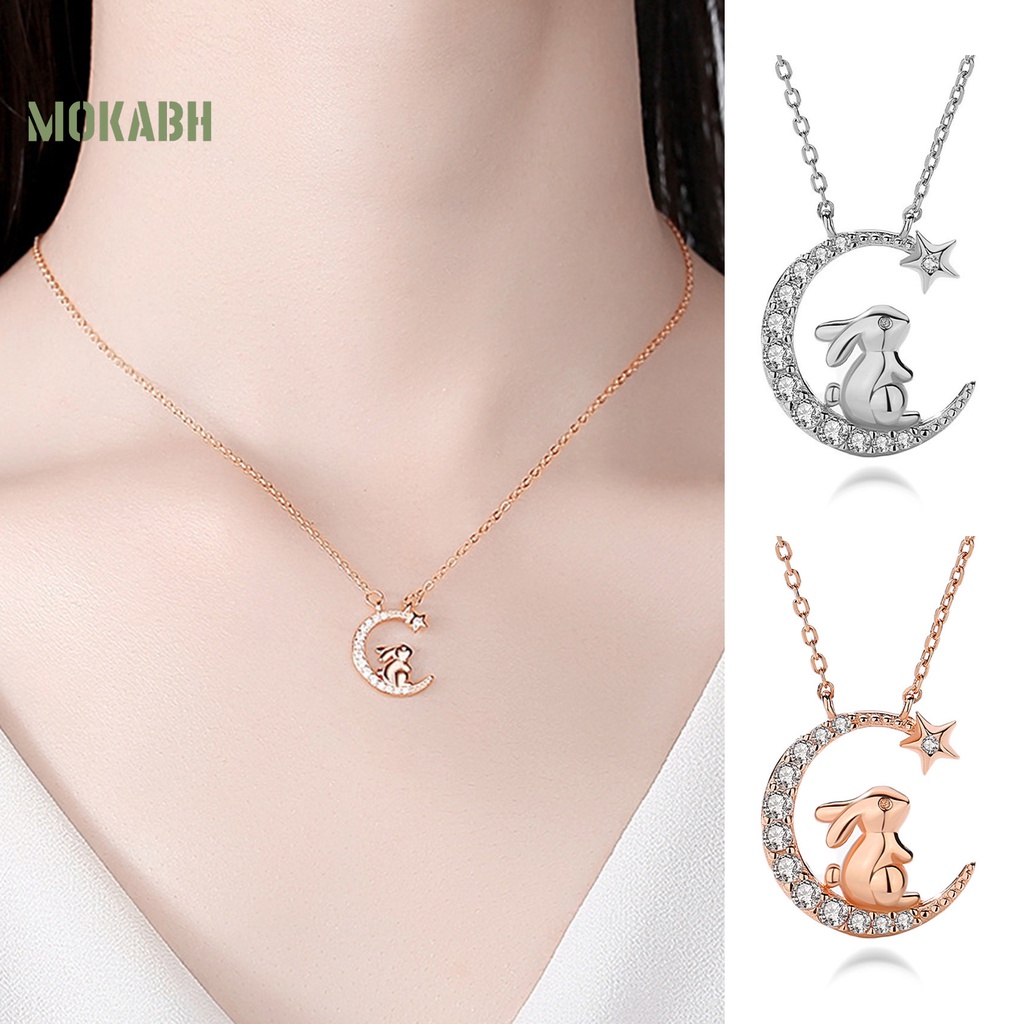 [Mới] Vòng cổ Mặt Hình Thỏ Ngôi Sao Mặt Trăng Đính Đá Không Gây Dị Ứng Thanh Lịch Thời Trang Cho Nữ