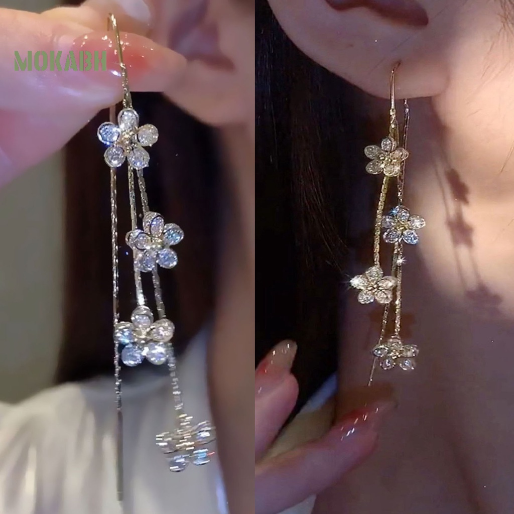 1 Đôi Bông Tai Hình Hoa Đính Đá Lấp Lánh Sang Trọng Không Gây Dị Ứng Dành Cho Nữ