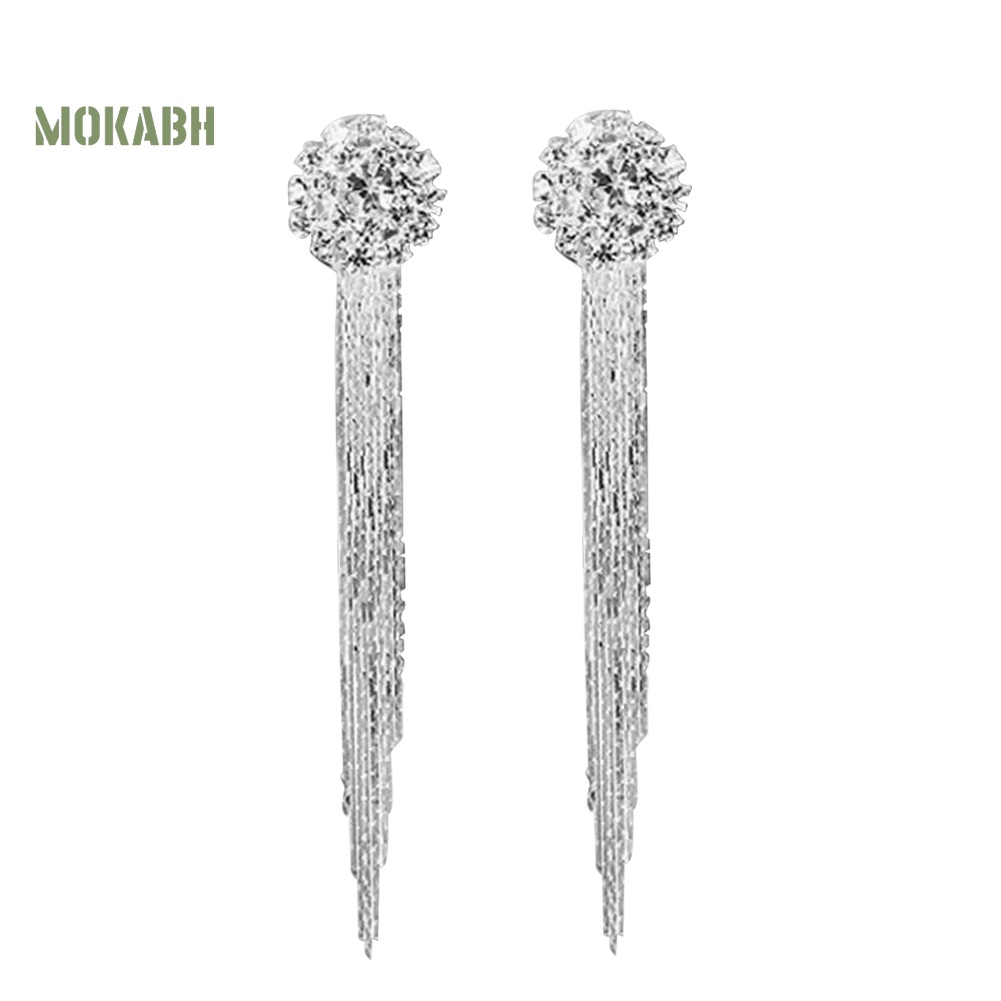 Khuyên Tai Dáng Dài Đính Đá Phối Tua Rua Độc Đáo Thời Trang Cho Nữ