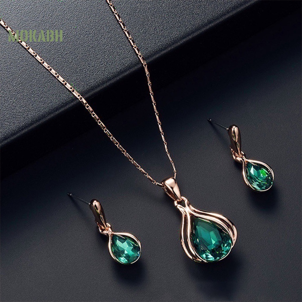 1 Bộ Vòng cổ + Bông Tai Hình Học Đính Đá Trọng Lượng Nhẹ Lấp Lánh Thời Trang Cho Nữ