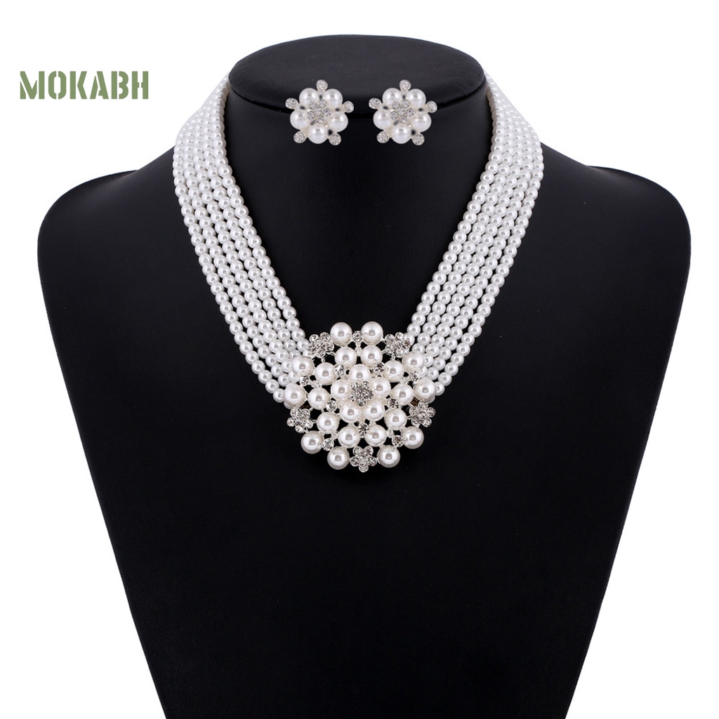 1 Bộ Vòng cổ + Bông Tai Đính Ngọc Trai Giả Sáng Bóng Thời Trang Cho Nữ