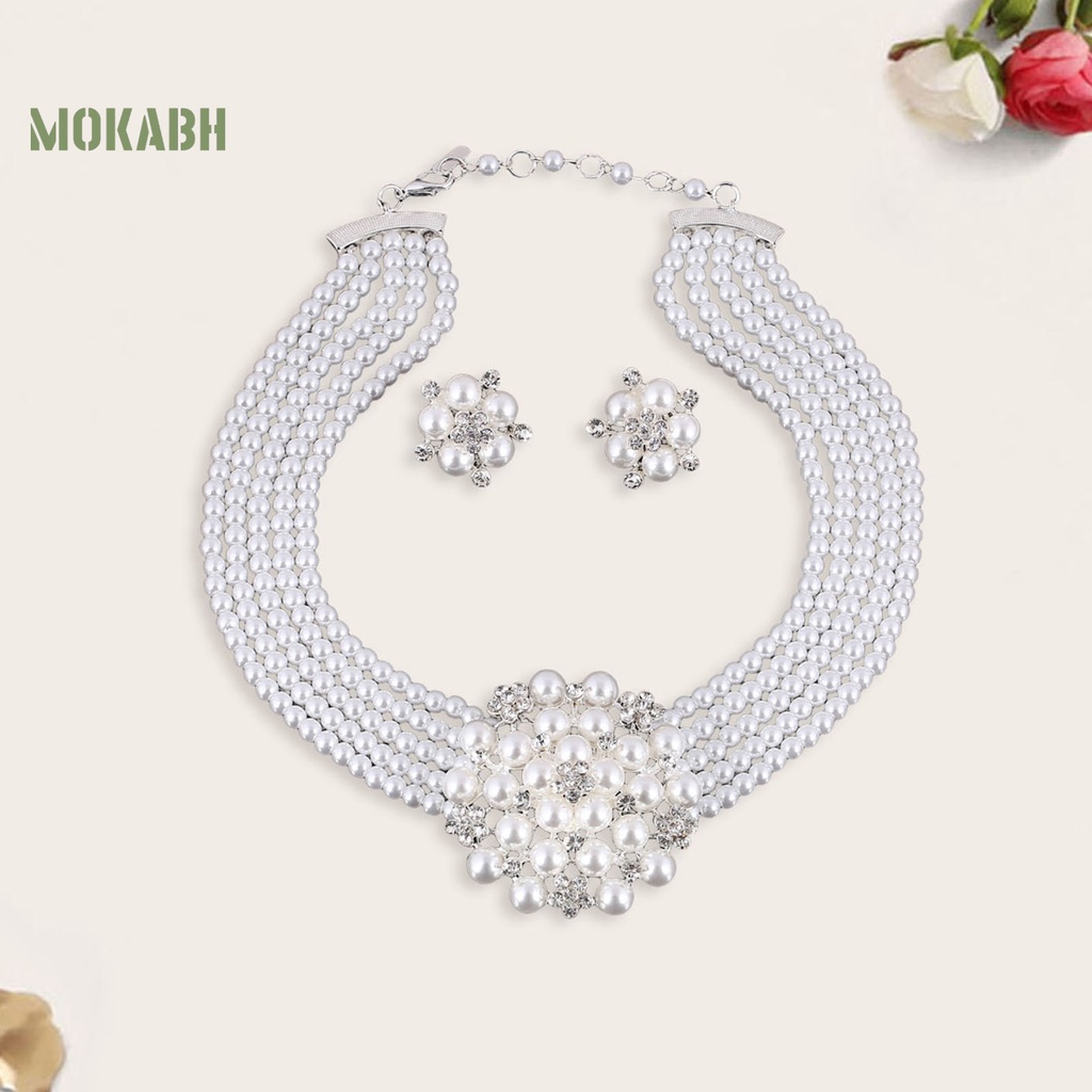 1 Bộ Vòng cổ + Bông Tai Đính Ngọc Trai Giả Sáng Bóng Thời Trang Cho Nữ