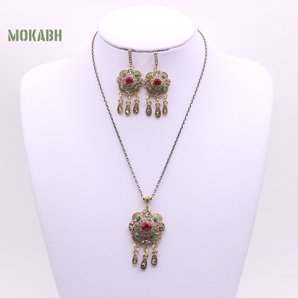 1 Bộ Vòng cổ + Bông Tai Đính Kim Cương Giả Hình Giọt Nước Kiểu Bohemia Thời Trang Cho Nữ