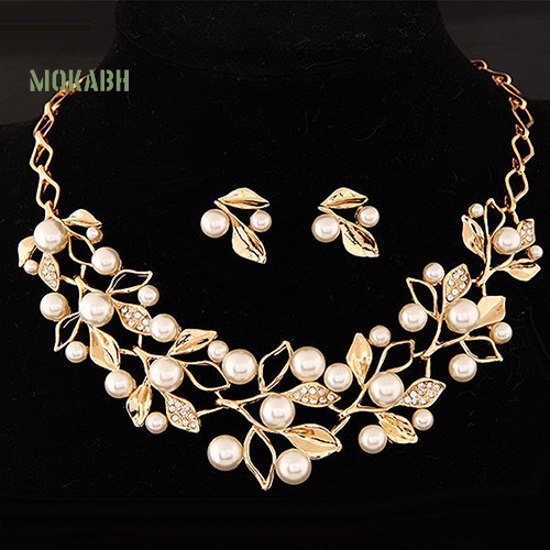 Bộ Trang Sức Gồm Dây Chuyền / Bông Tai / Vòng Cổ Đính Ngọc Trai Nhân Tạo / Bông Tai Thời Trang Cho Cô Dâu