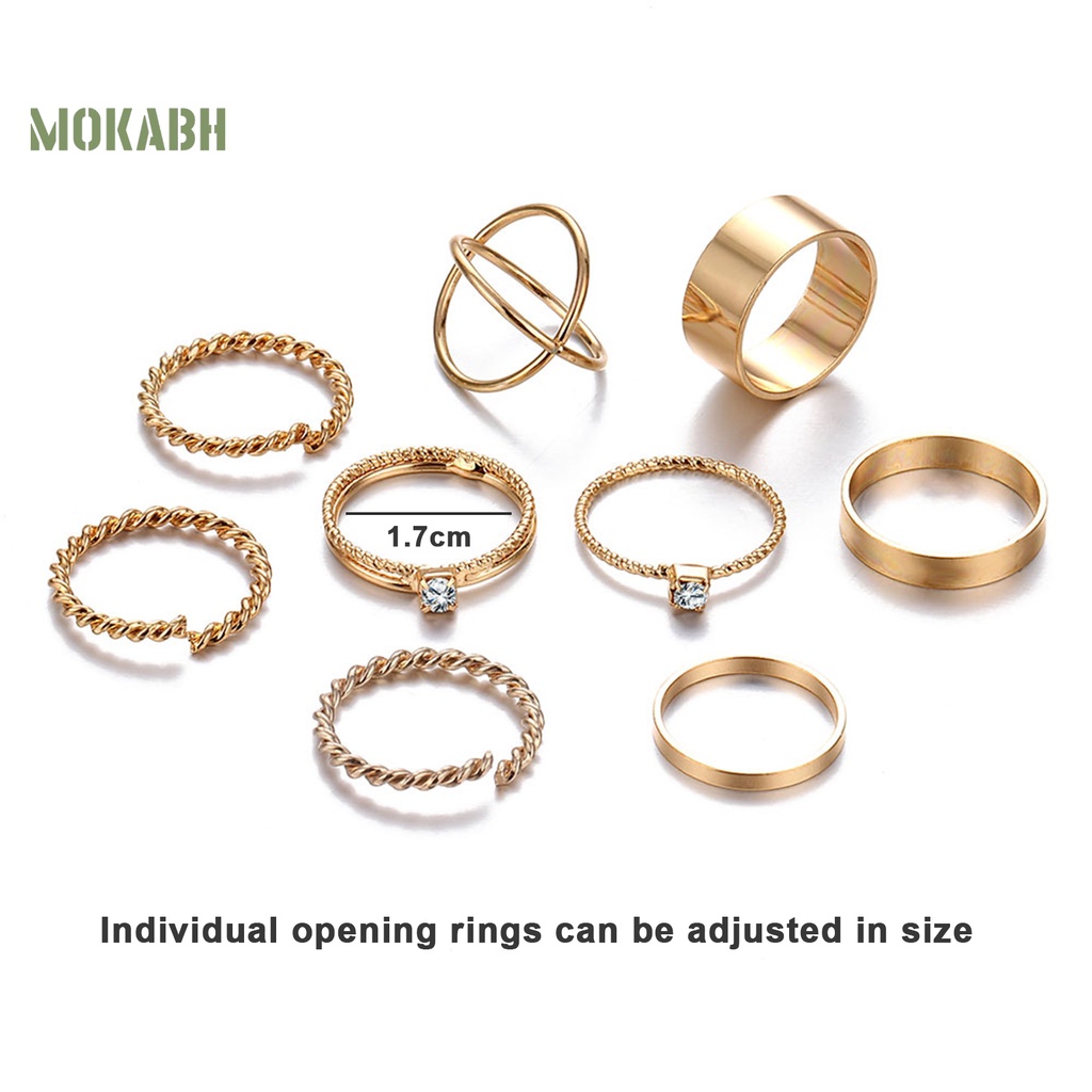 [Mới] Set 9 Nhẫn Hở Mạ Điện Họa Tiết Hình Học Xoắn Cổ Điển Có Thể Điều Chỉnh Làm Quà Tặng Trang Sức