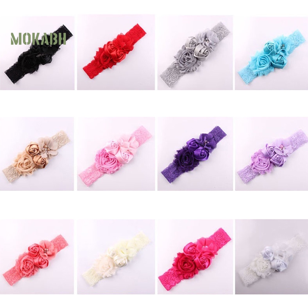 Băng Đô Ren Hoa Hồng Đính Hạt Xinh Xắn Cho Bé Sơ Sinh