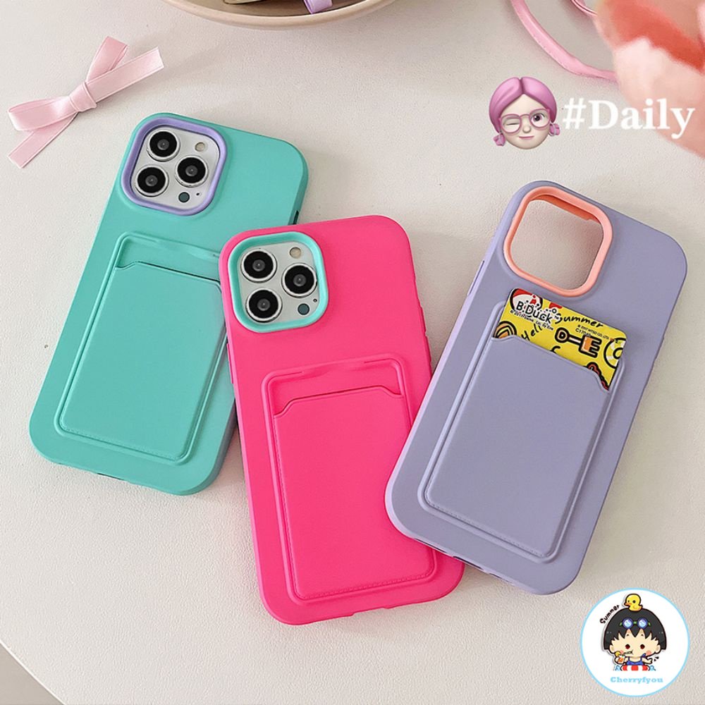 Ốp Điện Thoại TPU Mềm Chống Sốc Có Ngăn Đựng Thẻ 3 Trong 1 Cho Iphone 11 14 13 12 Pro Max Xr Xs Max 7 8 Plus Se