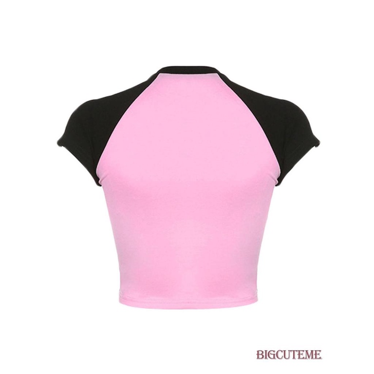 Áo Thun Crop Top Tay Ngắn In Chữ / Ngôi Sao Màu Sắc Tương Phản Thời Trang Cho Nữ