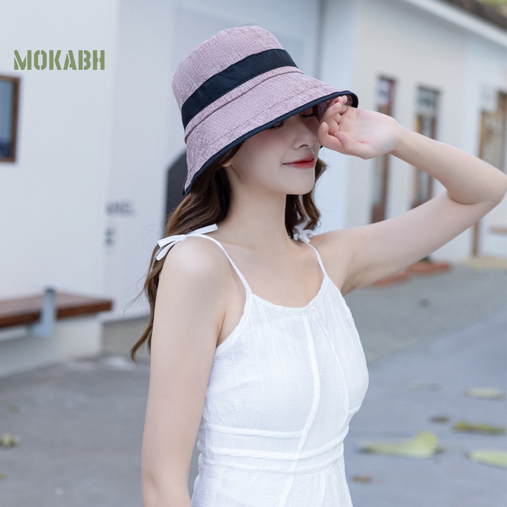 Nón Vành Tròn Màu Trơn Chống Tia UV Chống Rơi Chống Gió Thời Trang Mùa Hè Cho Nữ