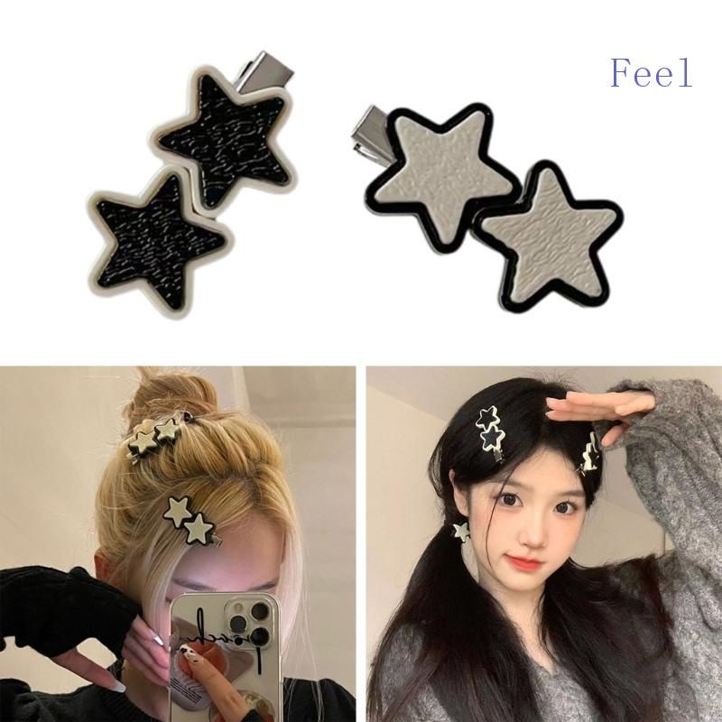 Kẹp Tóc Hình Ngôi Sao Lấp Lánh Màu Trắng / Đen Y2Kbill Dễ Thương Cho Nữ