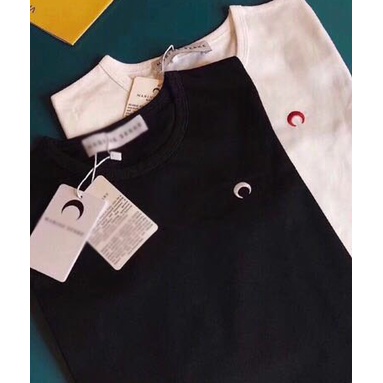 Áo Thun Tay Ngắn Cổ Tròn Màu Trơn Thêu Hình Mặt Trăng Ôm Dáng