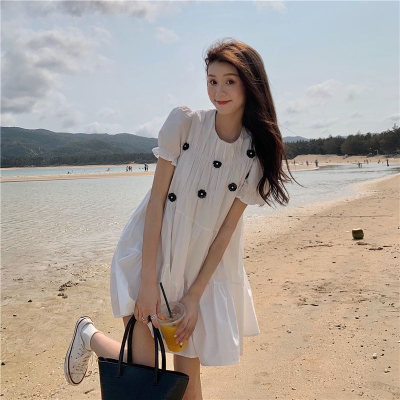 COZOK Đầm Hoa Ngắn Tay Thời Trang Xinh Xắn Cá Tính