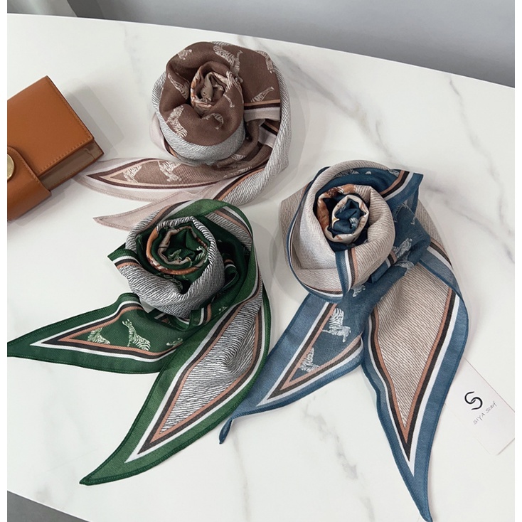Khăn Choàng Cổ Mỏng In Họa Tiết Ngựa Đính Kim Cương Phong Cách Hàn Quốc Thời Trang Mùa Hè Kích Thước 180 * 38cm Cho Nữ