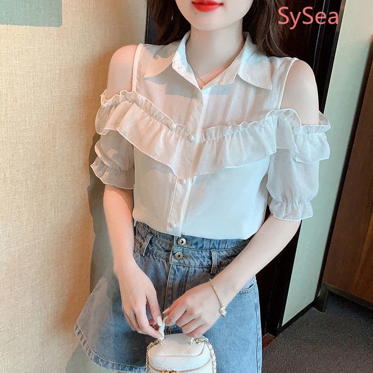 Áo Kiểu Trễ Vai Phối Ren Thời Trang Mùa Hè Cho Nữ
