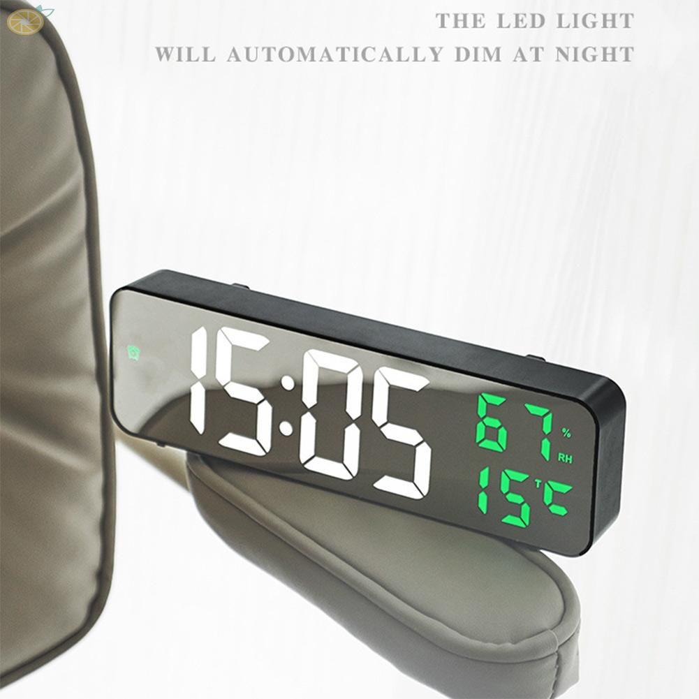 【VARSTR】Mirror LED Digital Alarm Clock Temperature Humidity Date Display Home Decoration