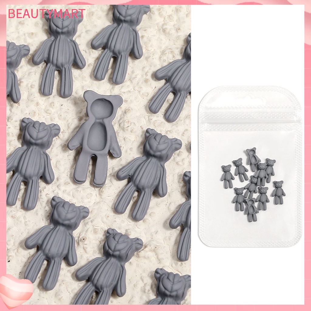 Bộ 10 Phụ Kiện Trang Trí Móng Tay Tạo Hiệu Ứng 3D Hình Gấu Hoạt Hình Dễ Thương Cho Nữ