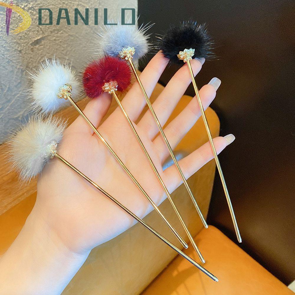 Danilo Kẹp Tóc Đính Bóng Lông Bằng Hợp Kim Phong Cách Cổ Điển Ngọt Ngào Dễ Phối Đồ