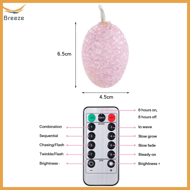 Dây Đèn Led 3M 20 Bóng 8 Chế Độ Điều Khiển Từ Xa Hình Quả Trứng Phục Sinh Nhiều Màu Sắc Kèm Chức Năng Hẹn Giờ