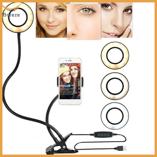Vòng Đèn Led 12w 3 Mức Độ Kẹp Điện Thoại Di Động Hỗ Trợ Chụp Ảnh Tự Sướng
