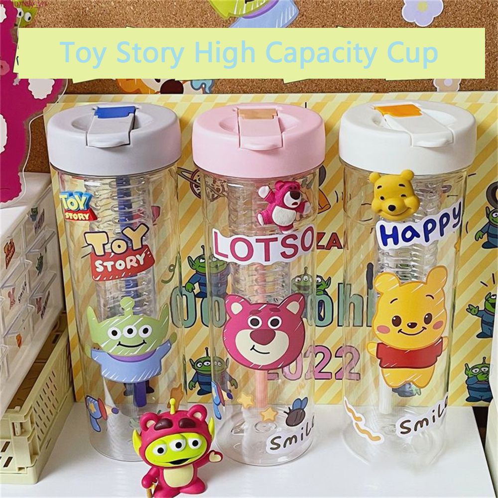 【Hàng có sẵn】 700ml cốc nước dung tích lớn gấu Dâu Tây Ba mắt người ngoài hành tinh Winnie The Pooh cốc cầm tay gấp được ống hút nữ sinh viên