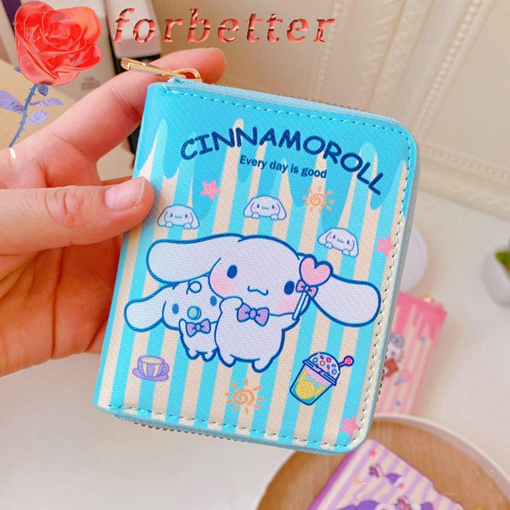 Ví Ngắn Đựng Tiền Xu Kuromi Bằng Da PU Có Khóa Kéo In Hình Mèo Kitty Cinnamoroll Dễ Thương Cho Nữ
