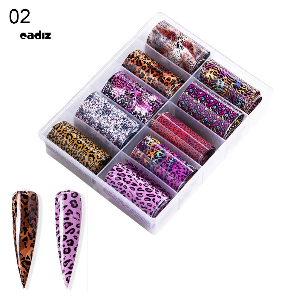 Bộ 10 Cuộn Đề Can Dán Móng Tay Họa Tiết Da Báo / Hoa / Bầu Trời Đầy Sao