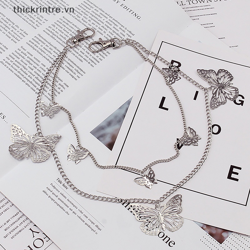 Dây Xích Hai Lớp Gắn Móc Khóa Hình Bướm Rỗng Phong Cách Hip Hop Thời Trang Cho Nam Và Nữ