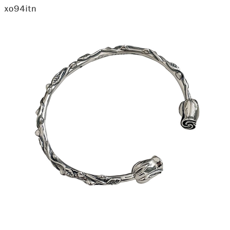 Vòng Đeo Tay Dạng Mở Màu Sắc Bạc Họa Tiết Hoa Hồng Phong Cách Vintage Đơn Giản Sáng Tạo Dành Cho Nữ