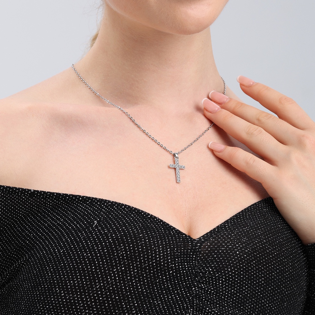 Vòng cổ Kim Loại Mỏng Mặt Thánh Giá Đính Đá Phong Cách Retro Cho Nữ