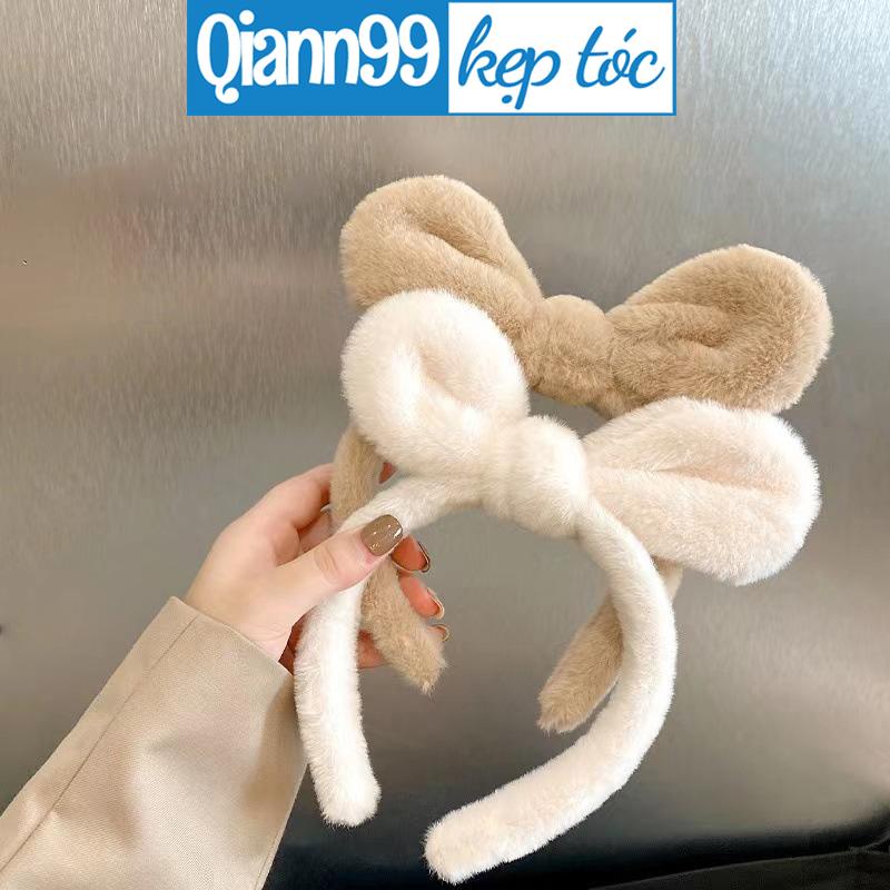 💓Qiann💓Bờm tóc cài tóc tai gấu hình nơ lông cục bông mịn cute dễ thương dành cho nữ