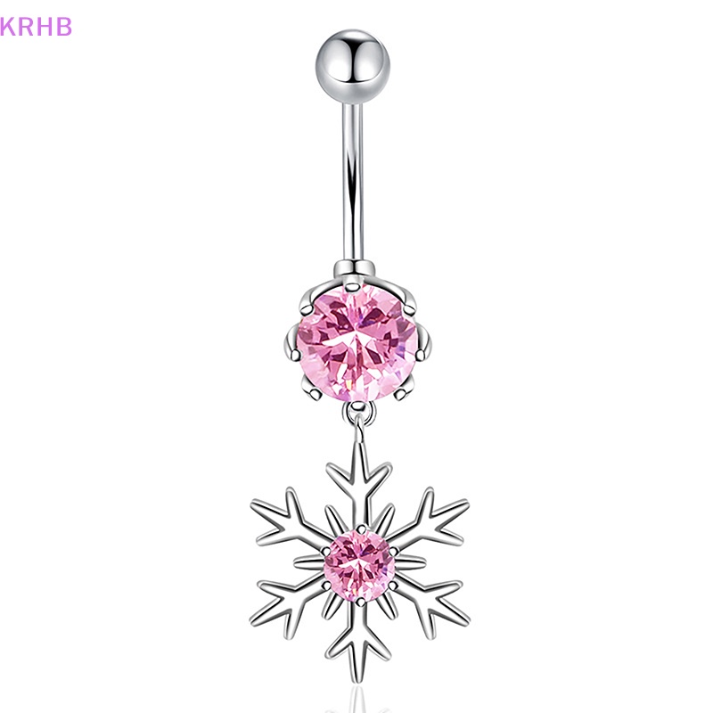Khuyên Rốn Bằng Thép Không Gỉ Trang Trí Bông Tuyết Đính Đá Xinh Xắn Cho Nữ Mới